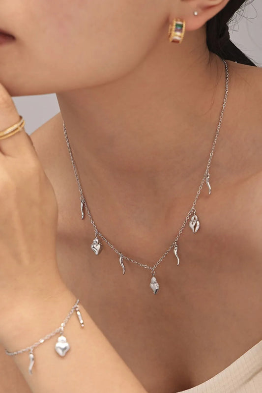 Stainless Steel Heart Charm Bracelet & Necklace Set - Trend Nova